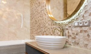 Bathroom Counter with Clean Grout.