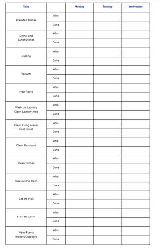 Family Chore Chart and Task List.