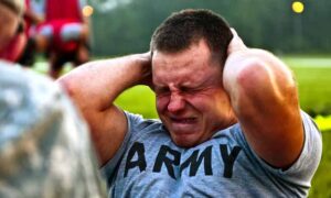 Man Working Out Getting Sweat on Clothing.